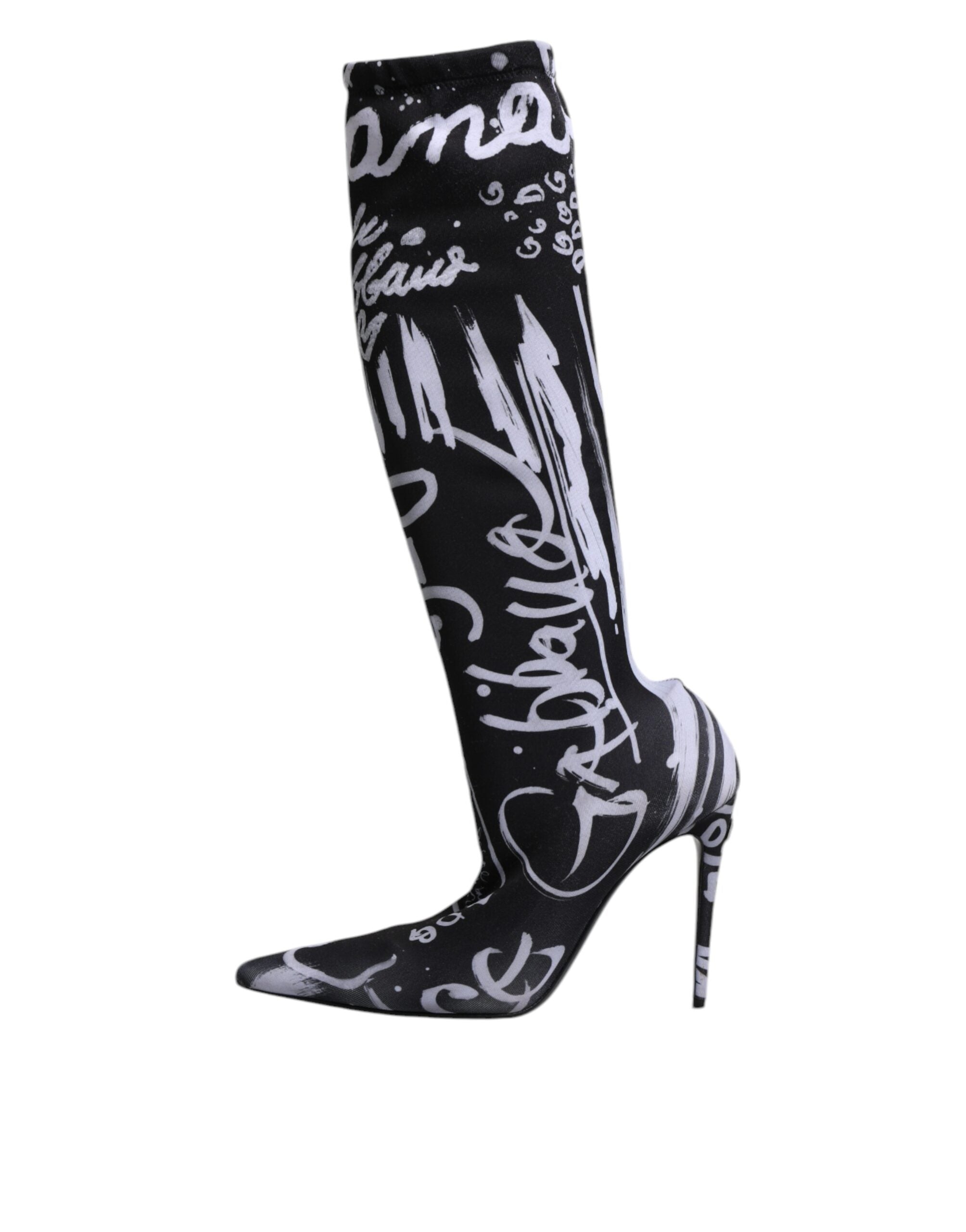 Dolce & Gabbana Black Logo Stretch Heels High Boots Shoes -   -  Dolce & Gabbana.