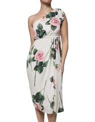 Dolce & Gabbana White Floral Silk One Shoulder Midi Dress -   -  Dolce & Gabbana.
