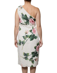 Dolce & Gabbana White Floral Silk One Shoulder Midi Dress -   -  Dolce & Gabbana.