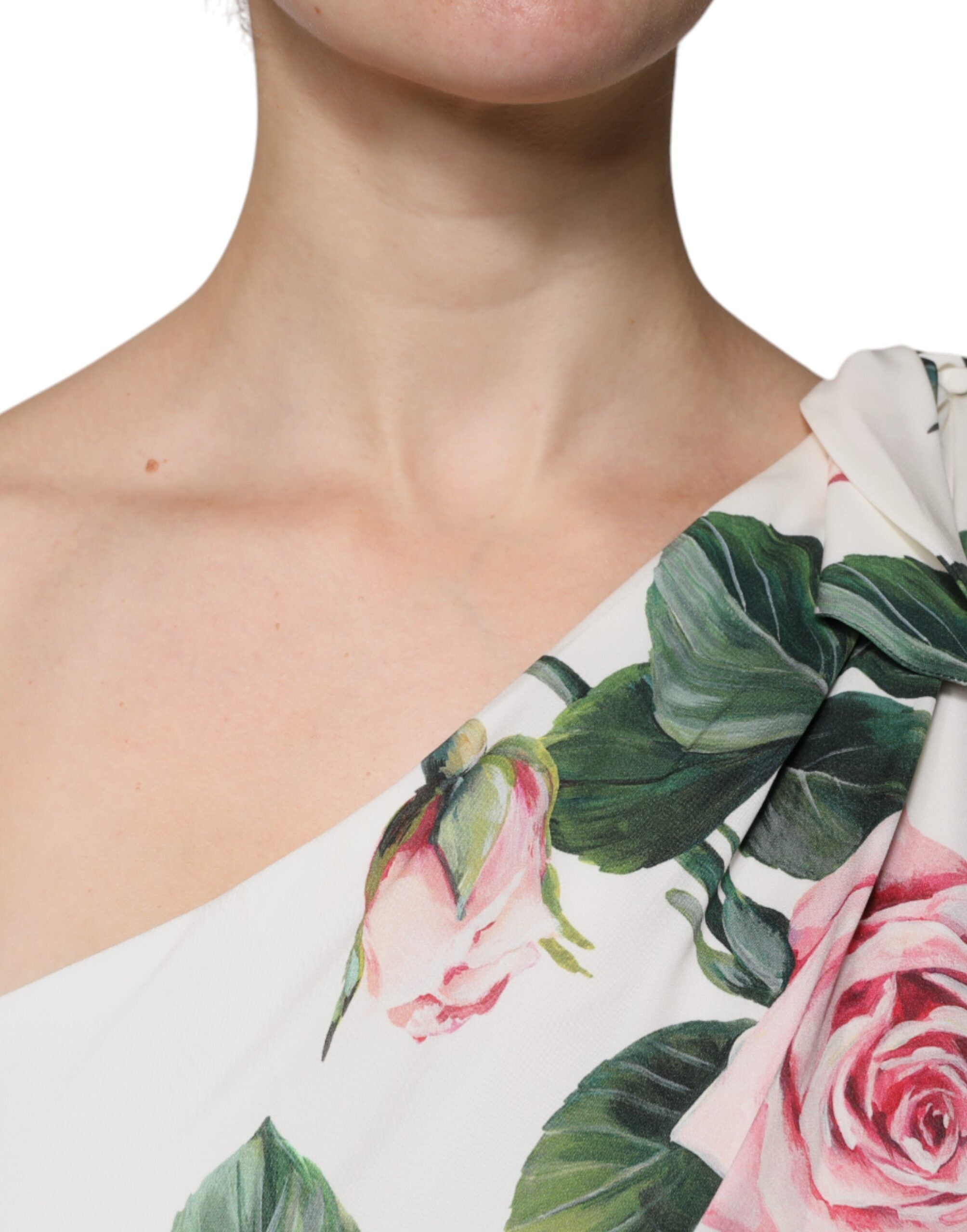 Dolce & Gabbana White Floral Silk One Shoulder Midi Dress -   -  Dolce & Gabbana.