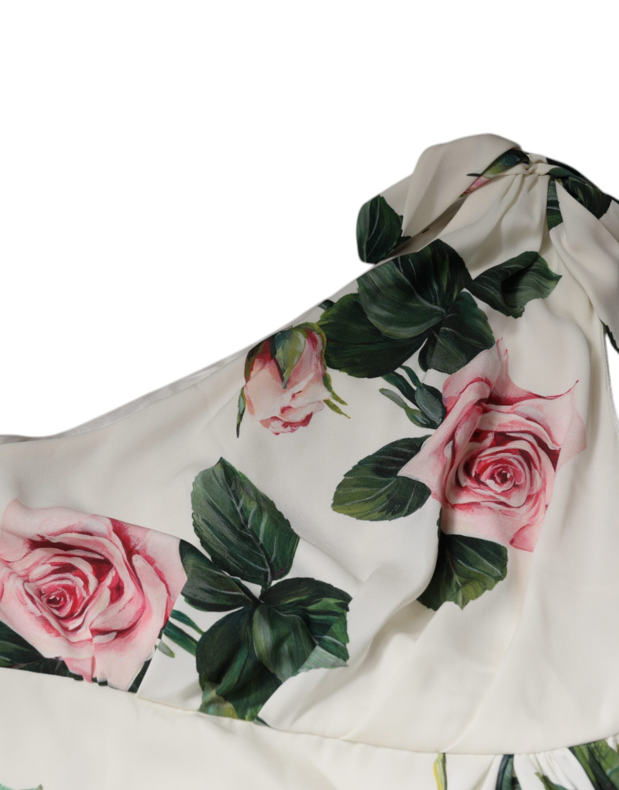 Dolce & Gabbana White Floral Silk One Shoulder Midi Dress -   -  Dolce & Gabbana.