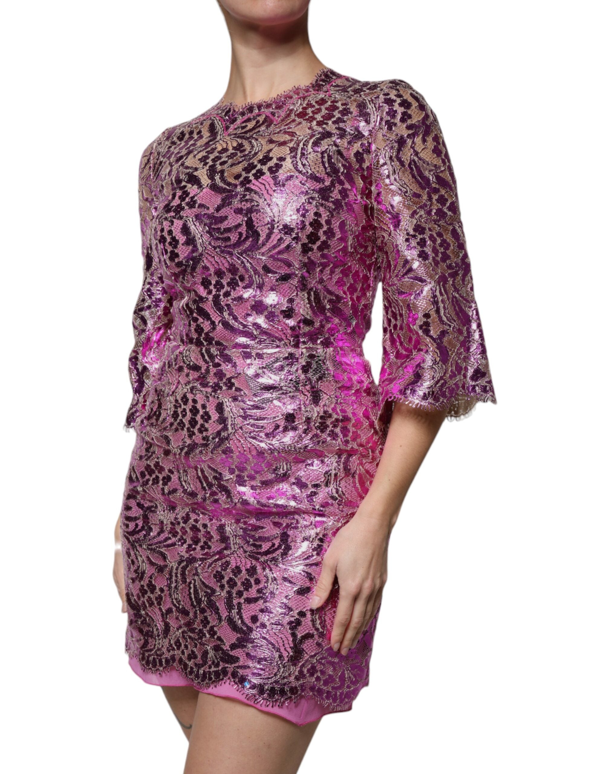 Dolce & Gabbana Metallic Fuchsia Floral Sheath Mini Dress -   -  Dolce & Gabbana.