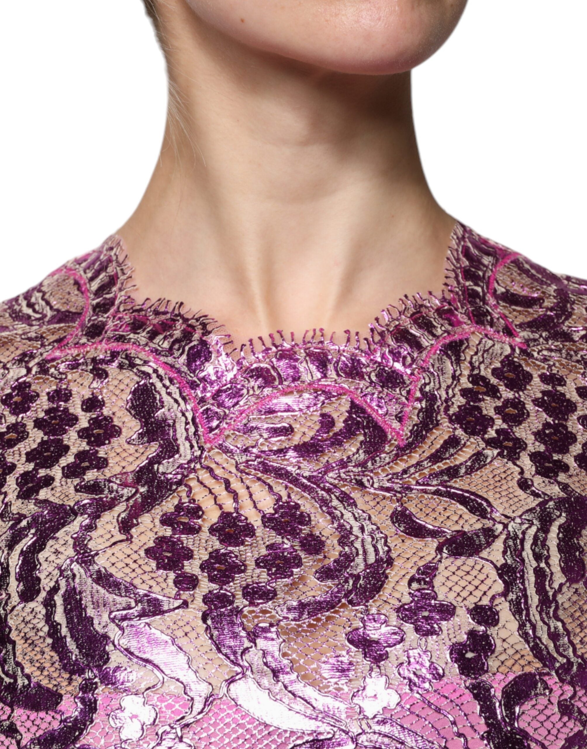 Dolce & Gabbana Metallic Fuchsia Floral Sheath Mini Dress -   -  Dolce & Gabbana.