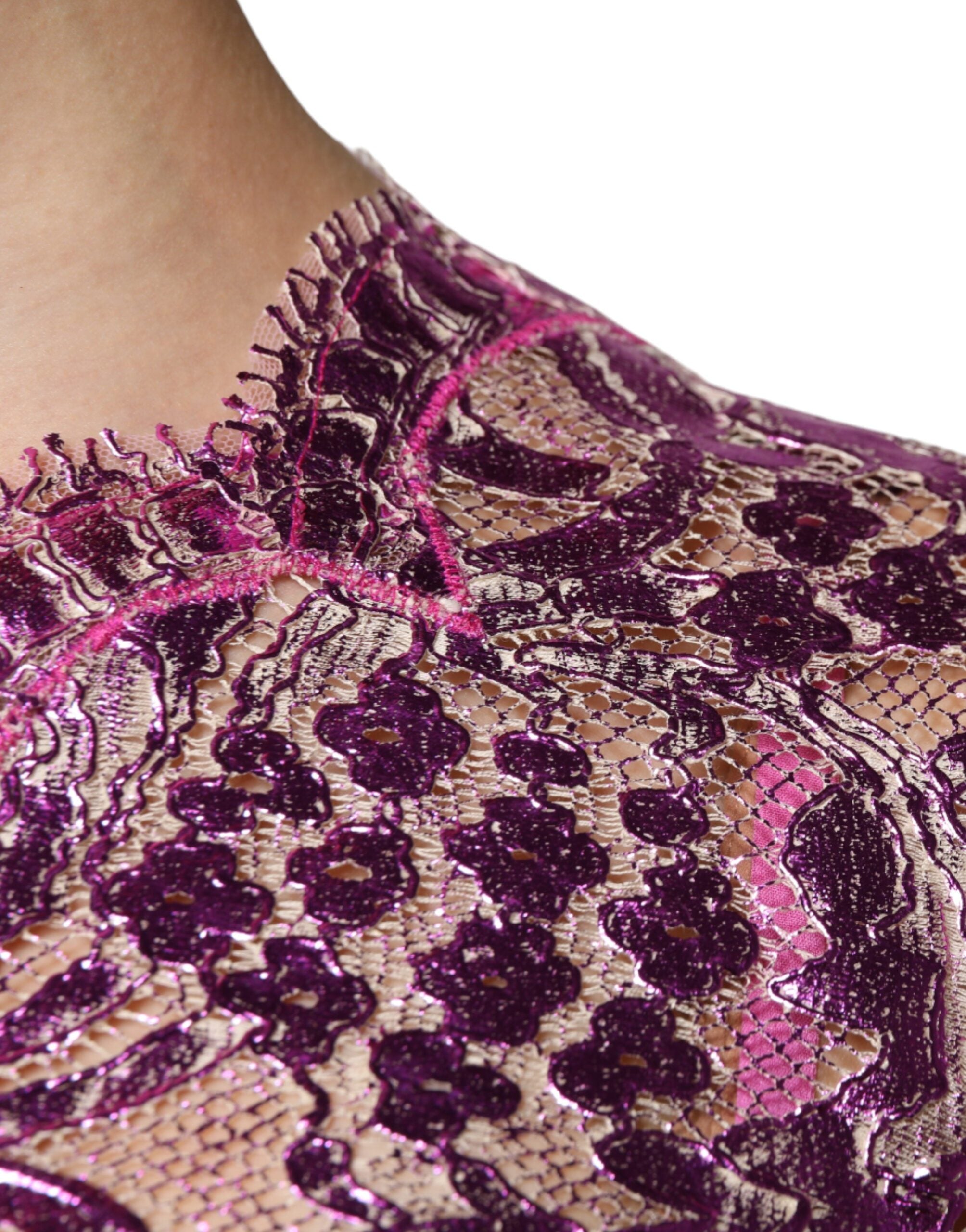 Dolce & Gabbana Metallic Fuchsia Floral Sheath Mini Dress -   -  Dolce & Gabbana.