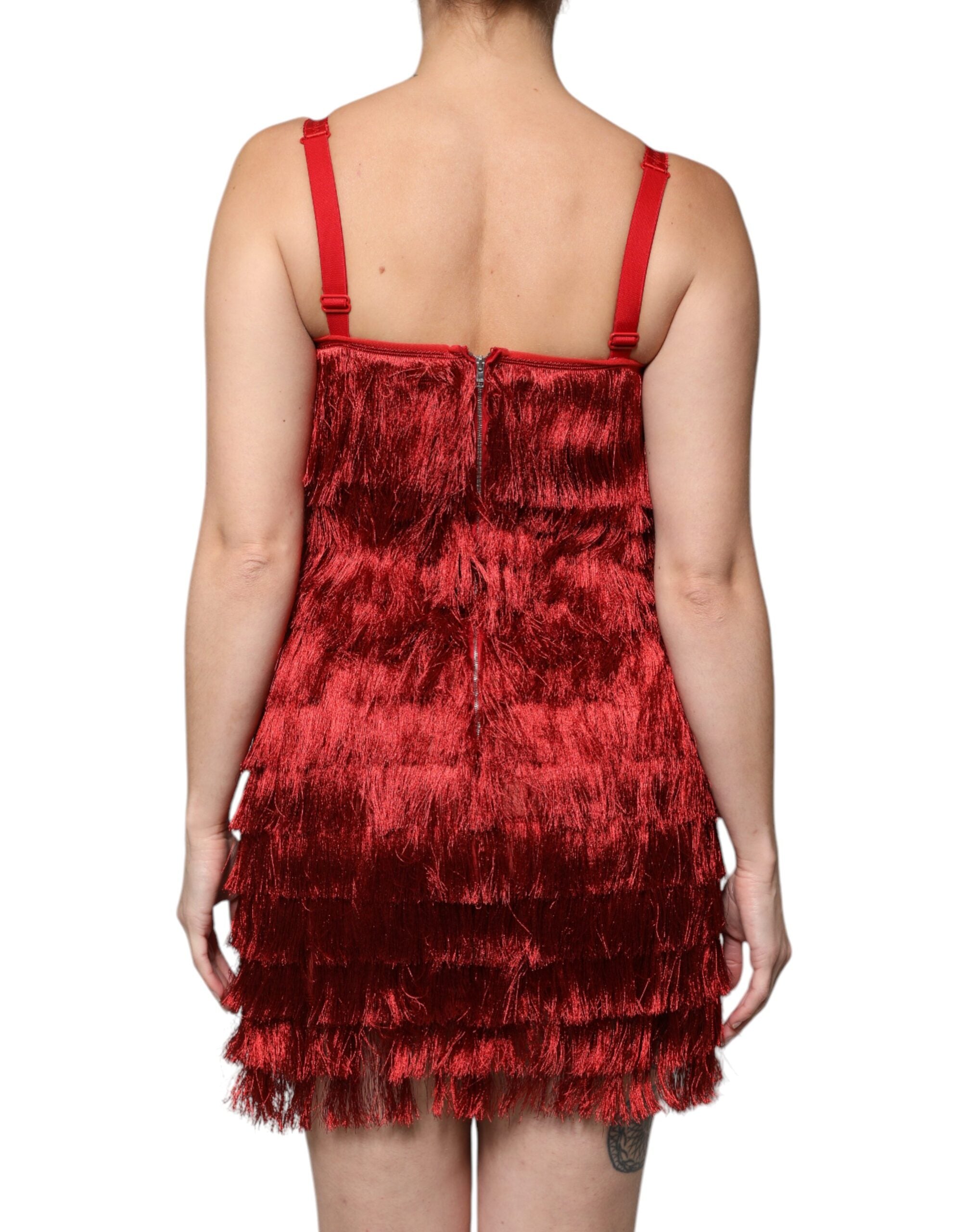 Dolce & Gabbana Red Lace Tassel Sleeveless Sheath Mini Dress -   -  Dolce & Gabbana.