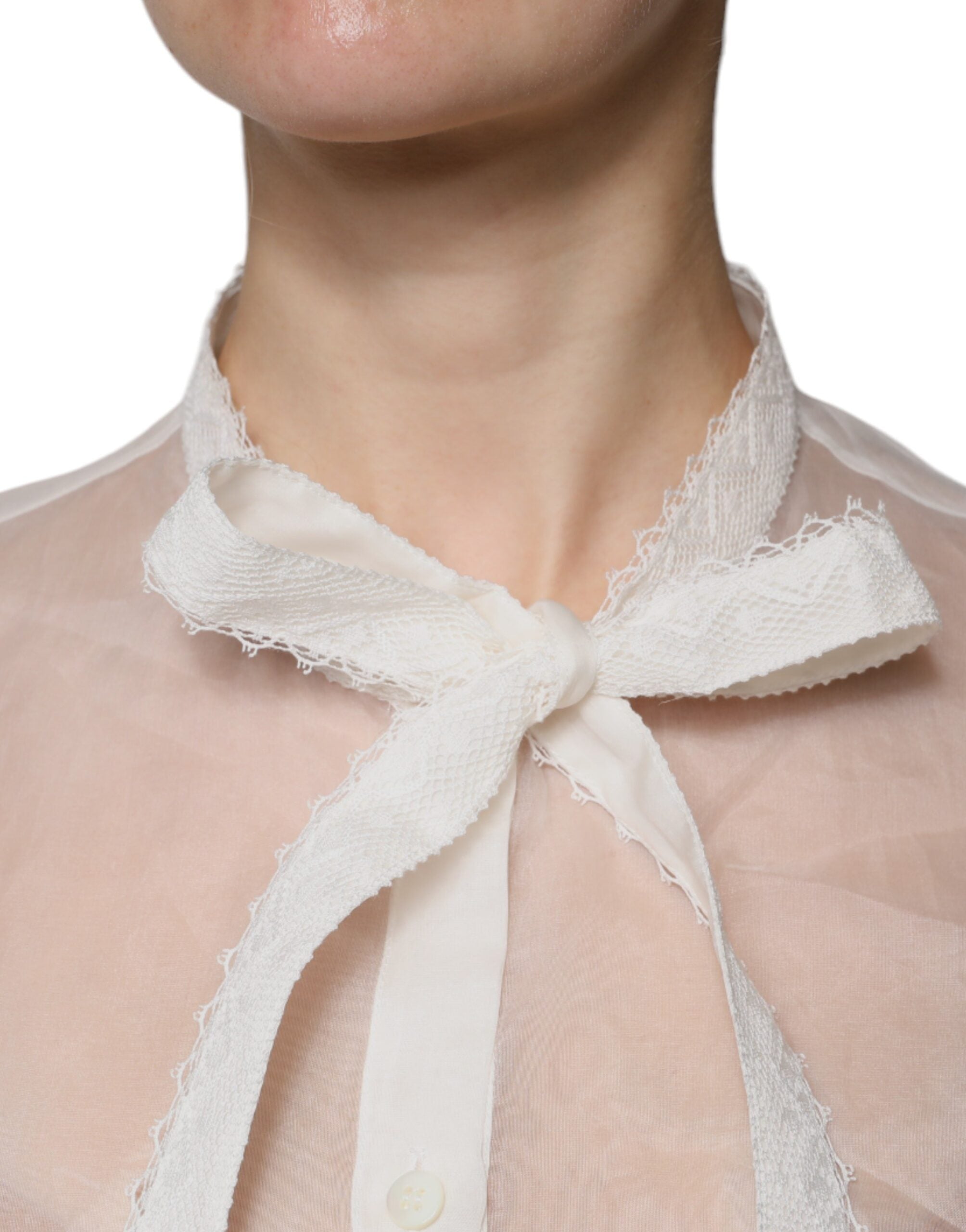 Dolce & Gabbana White Ascot Collar Long Sleeves Blouse Top -   -  Dolce & Gabbana.