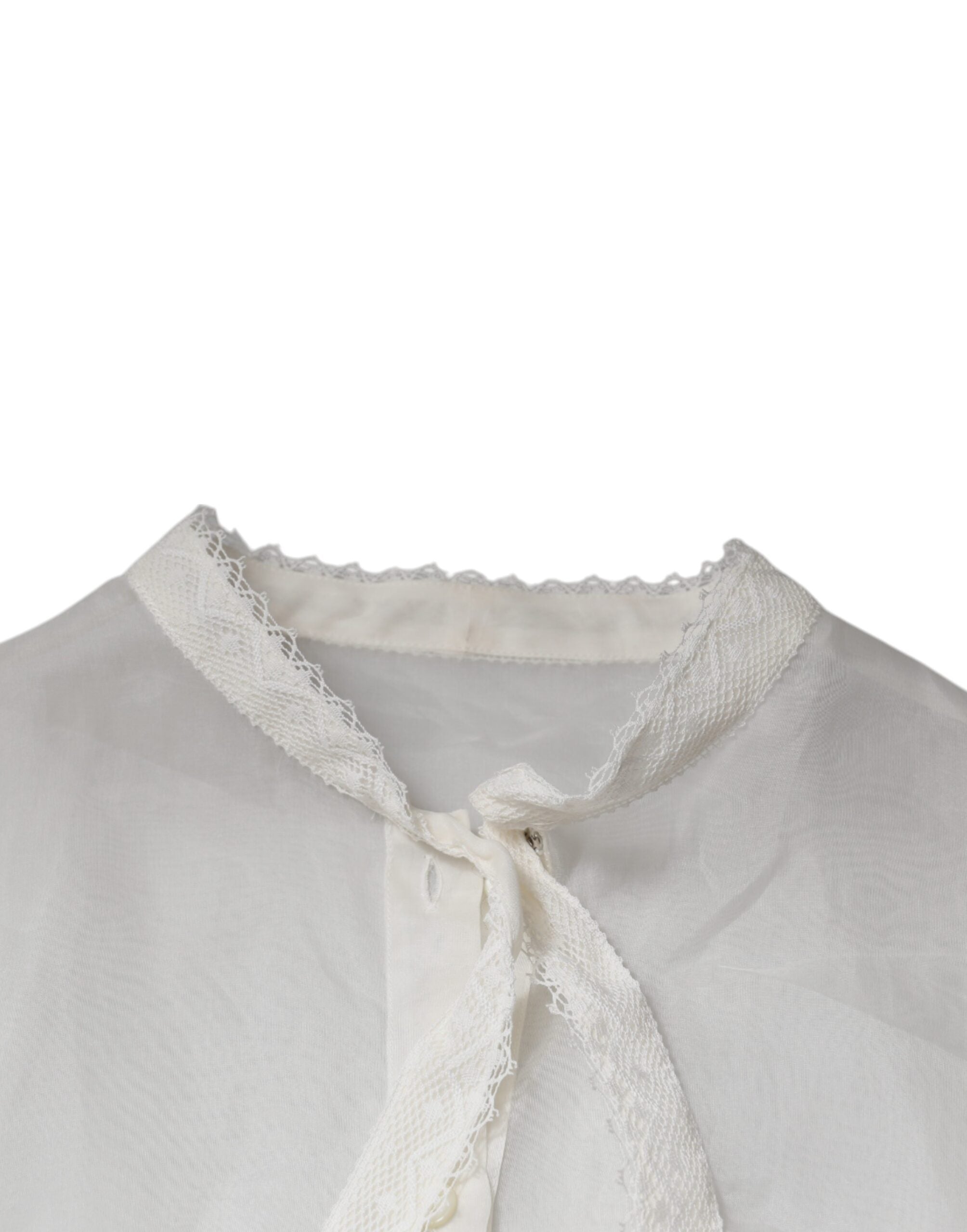 Dolce & Gabbana White Ascot Collar Long Sleeves Blouse Top -   -  Dolce & Gabbana.