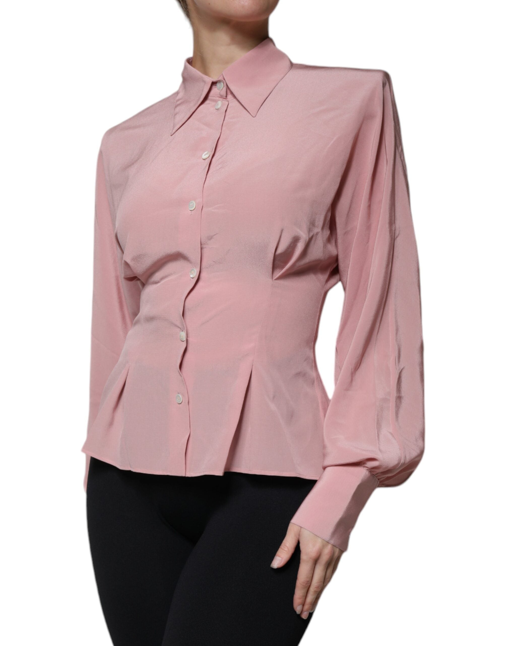 Dolce & Gabbana Pink Cotton Long Sleeves Collared Blouse Top -   -  Dolce & Gabbana.