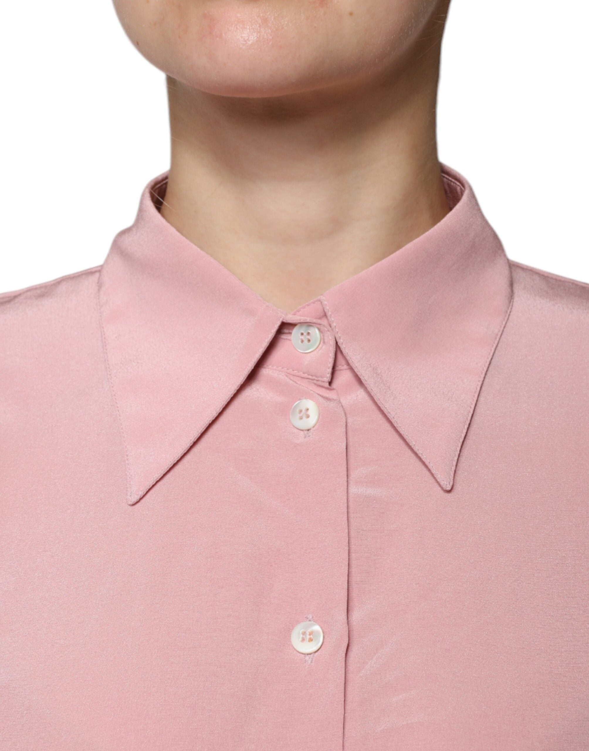 Dolce & Gabbana Pink Cotton Long Sleeves Collared Blouse Top -   -  Dolce & Gabbana.