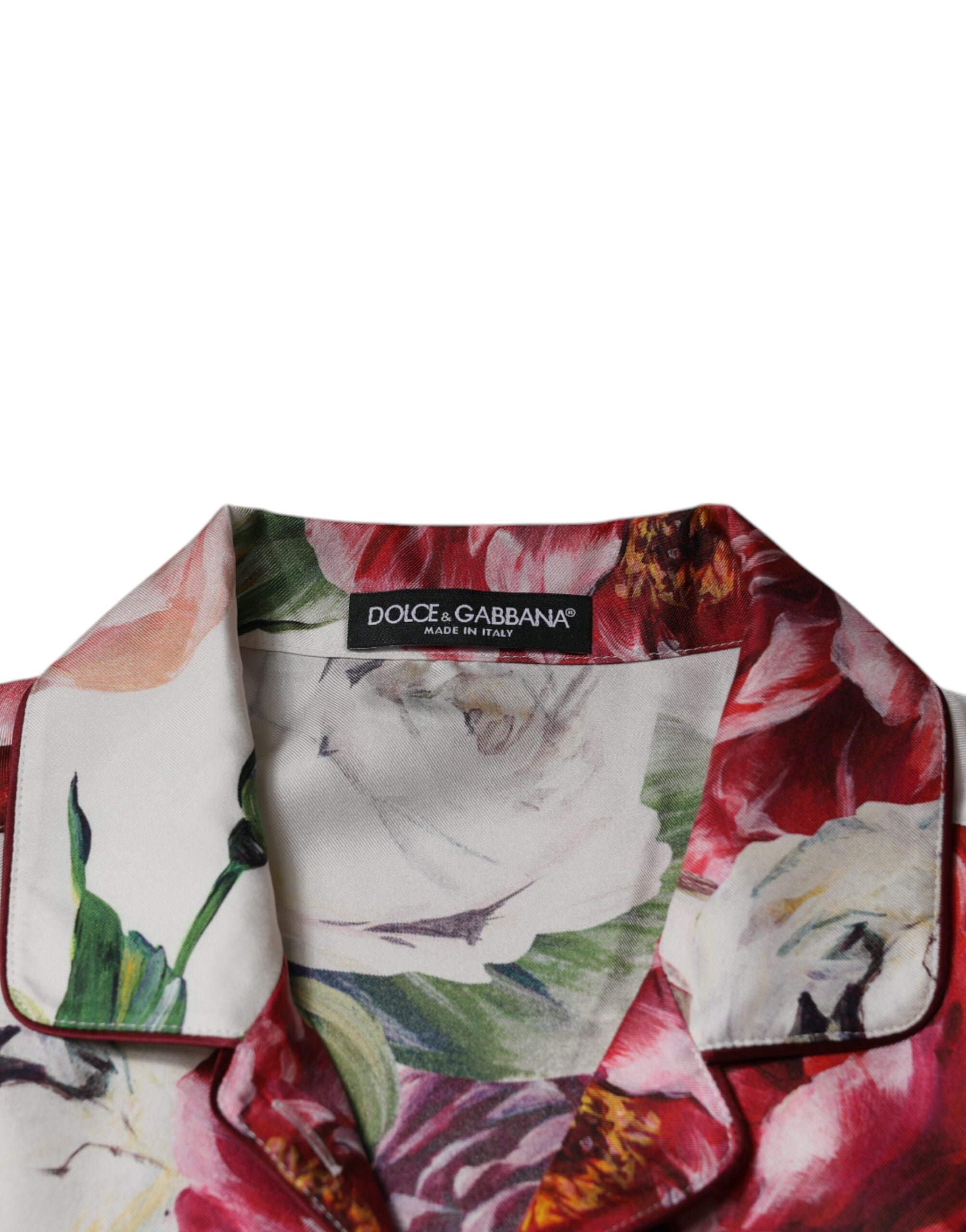 Dolce & Gabbana White Peony Silk Long Sleeves Collared Blouse Top -   -  Dolce & Gabbana.
