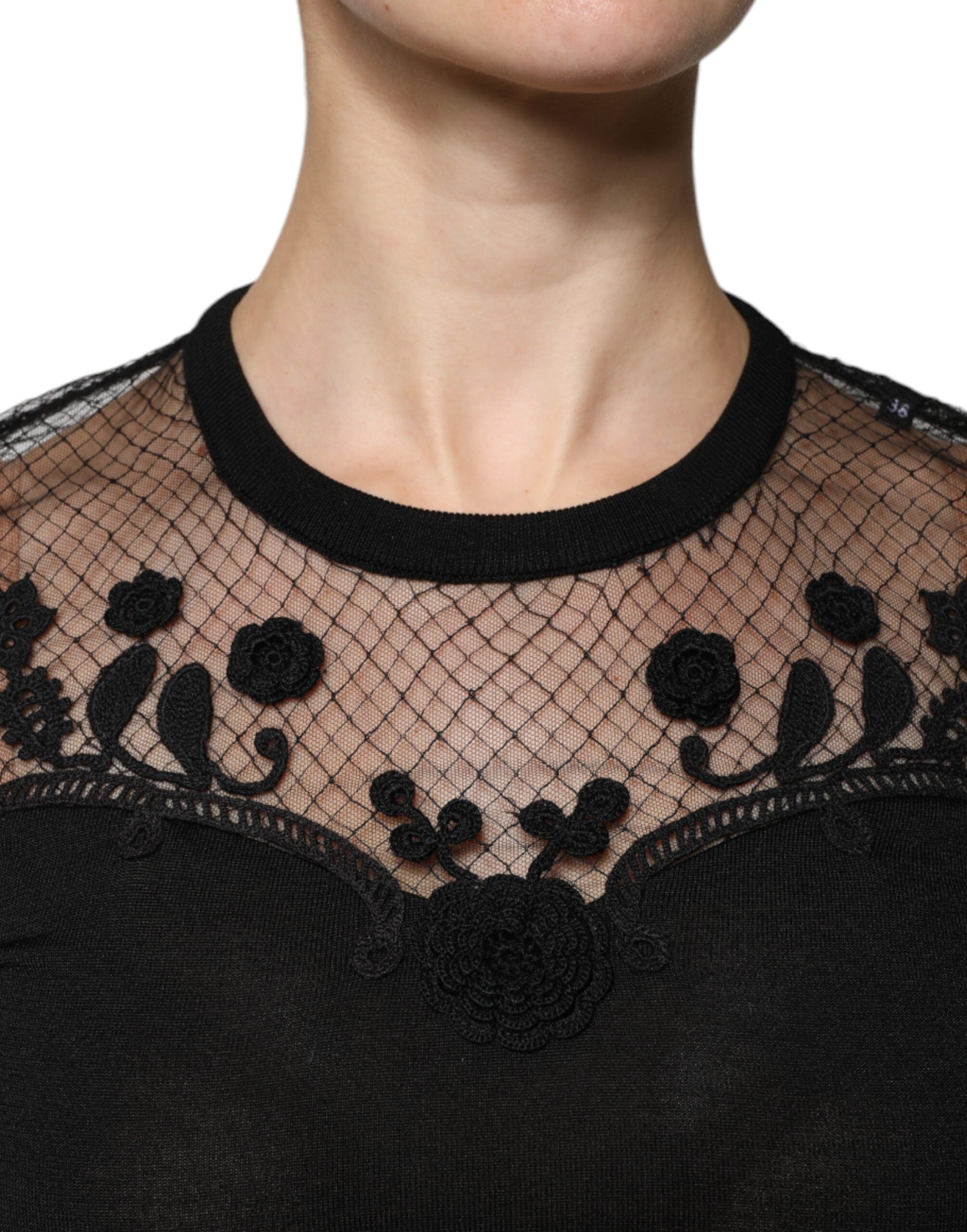 Dolce & Gabbana Black Floral Lace Short Sleeves Blouse Top -   -  Dolce & Gabbana.