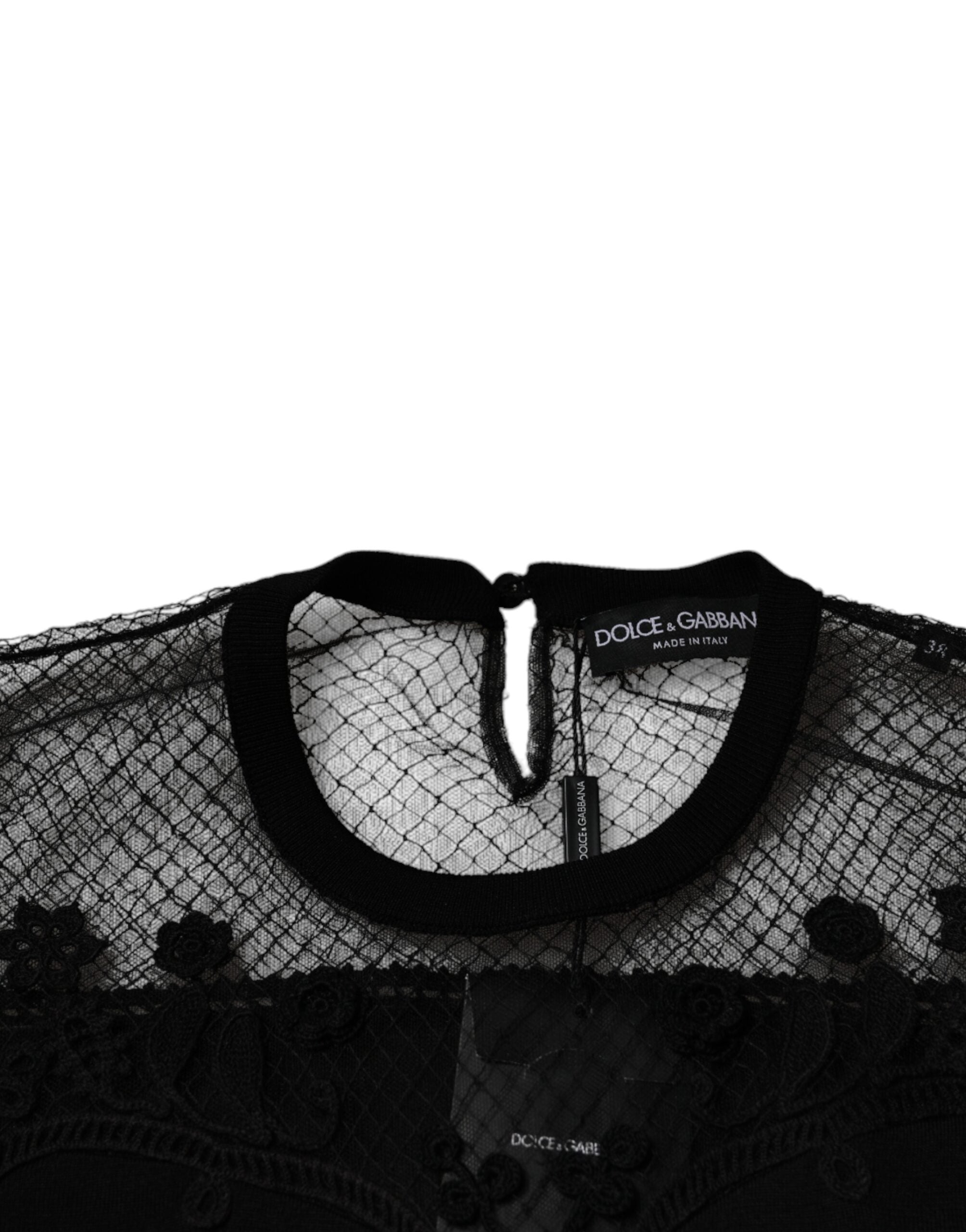 Dolce & Gabbana Black Floral Lace Short Sleeves Blouse Top -   -  Dolce & Gabbana.