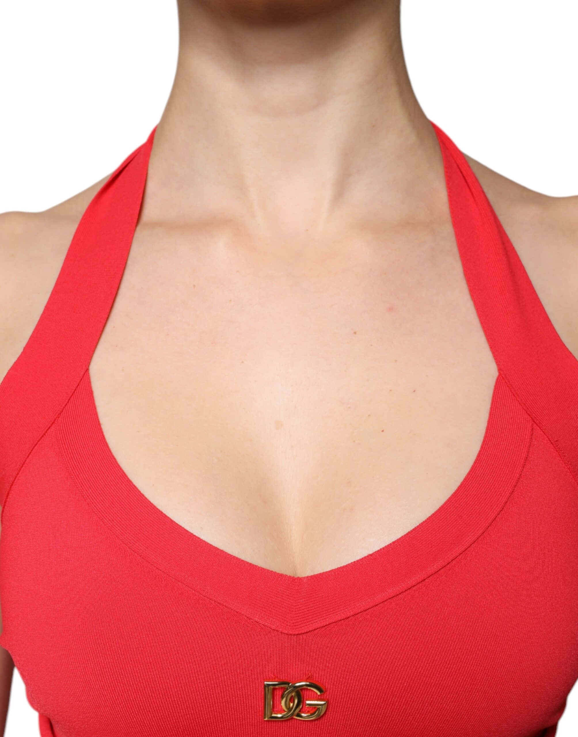 Dolce & Gabbana Red Viscose Sleeveless Halter Cropped Tank Top -   -  Dolce & Gabbana.