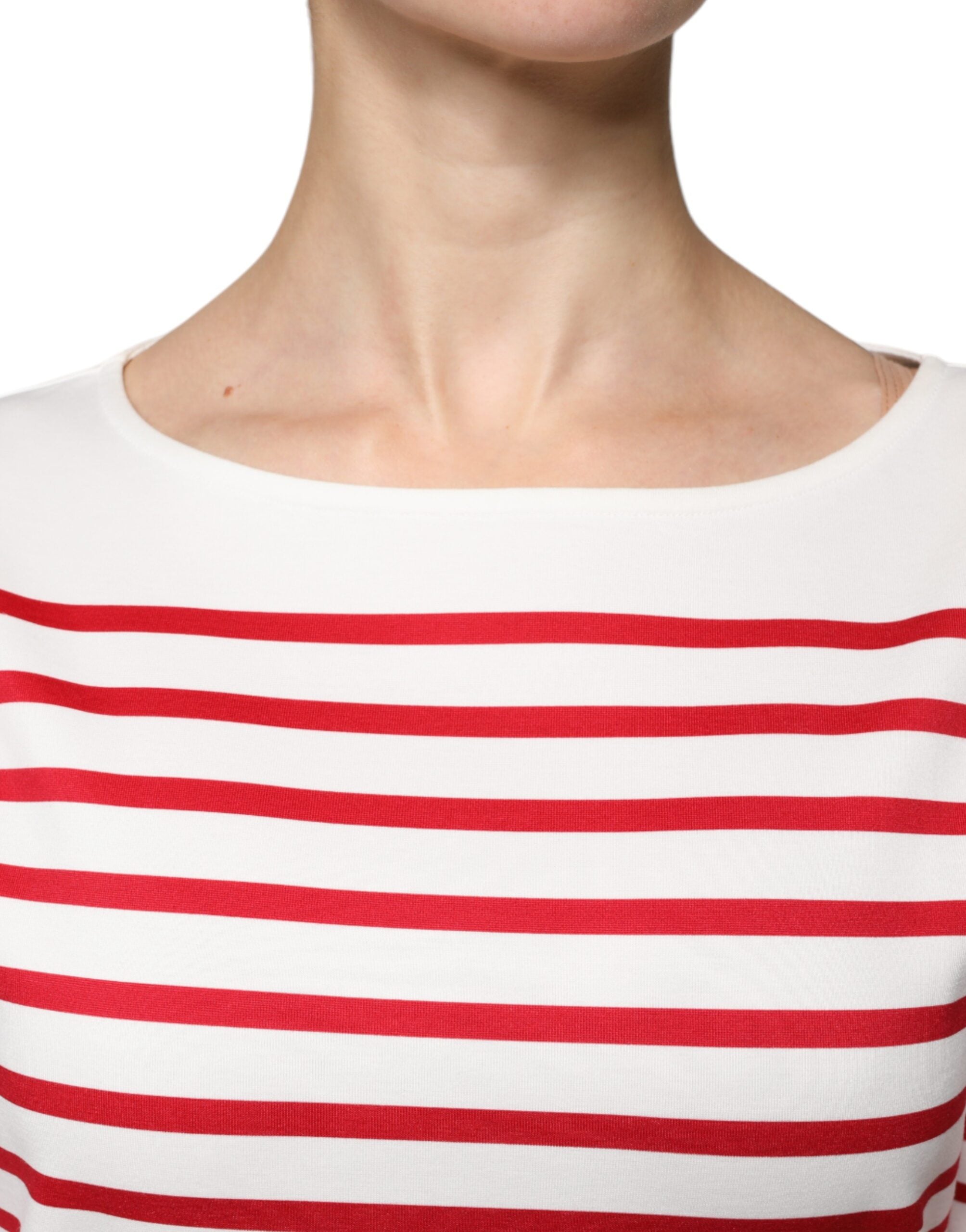 Dolce & Gabbana White Red Stripes Cotton Long Sleeves Top -   -  Dolce & Gabbana.