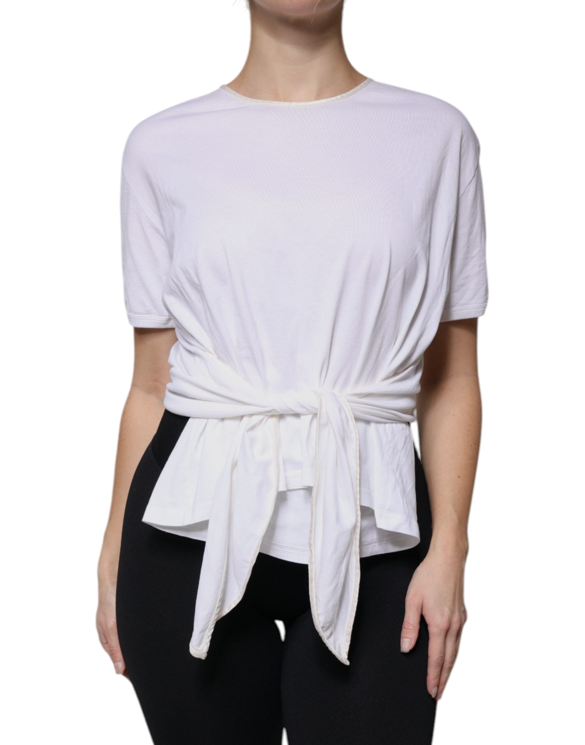 Dolce & Gabbana White Cotton Silk Round Neck Wrap Blouse Top -   -  Dolce & Gabbana.