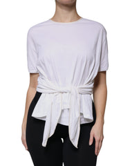 Dolce & Gabbana White Cotton Silk Round Neck Wrap Blouse Top -   -  Dolce & Gabbana.