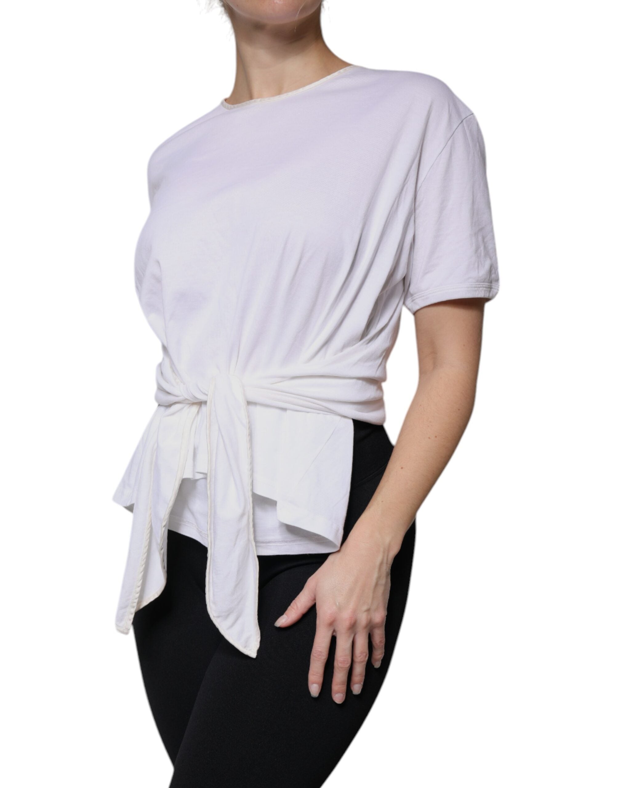 Dolce & Gabbana White Cotton Silk Round Neck Wrap Blouse Top -   -  Dolce & Gabbana.