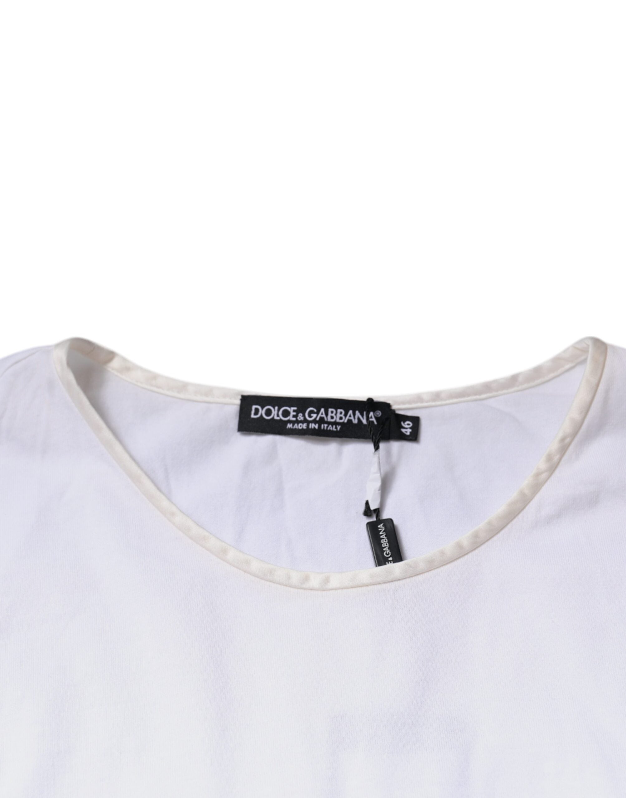 Dolce & Gabbana White Cotton Silk Round Neck Wrap Blouse Top -   -  Dolce & Gabbana.