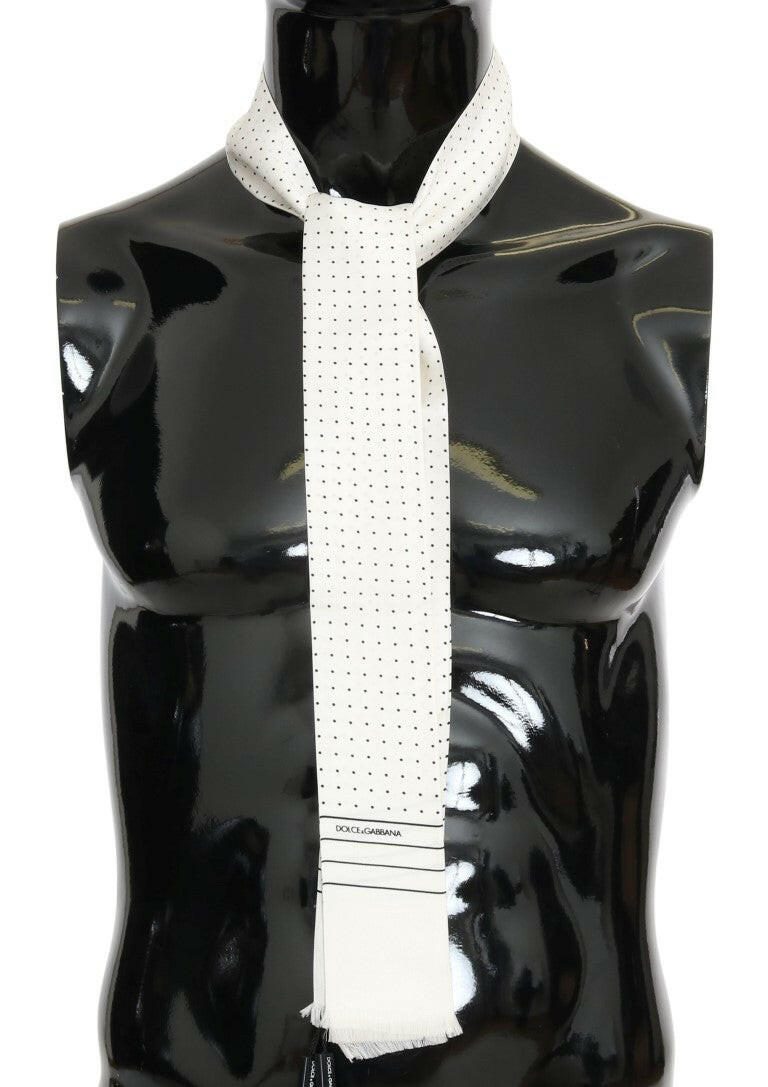 Dolce & Gabbana White Polka Dotted Silk Skinny Scarf -   -  Dolce & Gabbana.