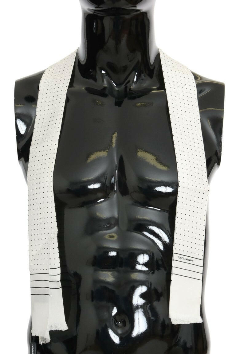 Dolce & Gabbana White Polka Dotted Silk Skinny Scarf -   -  Dolce & Gabbana.