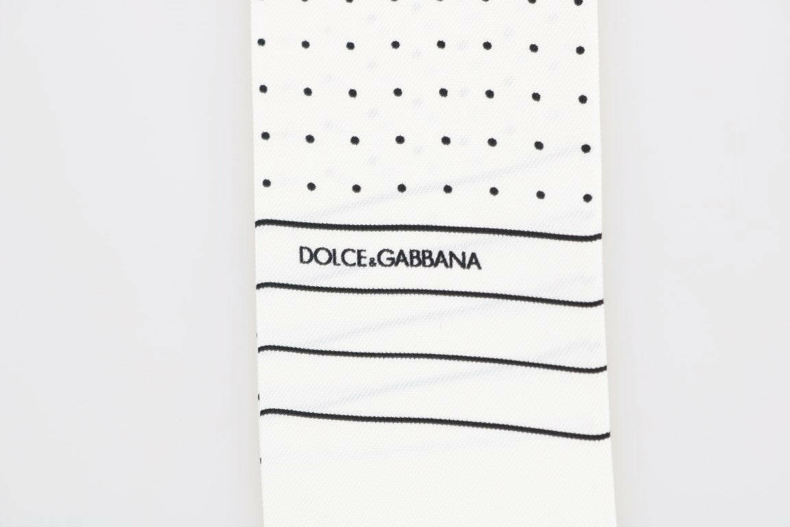 Dolce & Gabbana White Polka Dotted Silk Skinny Scarf -   -  Dolce & Gabbana.