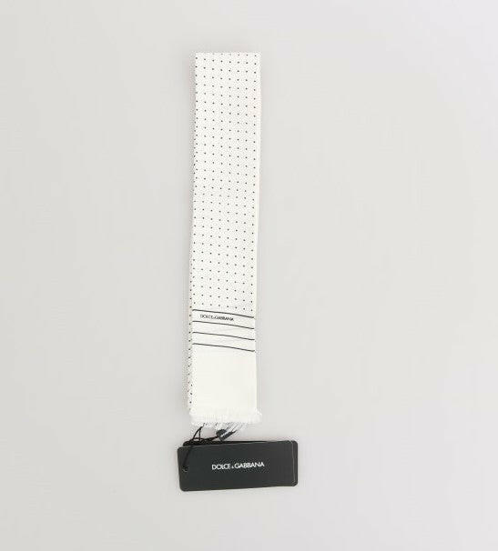 Dolce & Gabbana White Polka Dotted Silk Skinny Scarf -   -  Dolce & Gabbana.