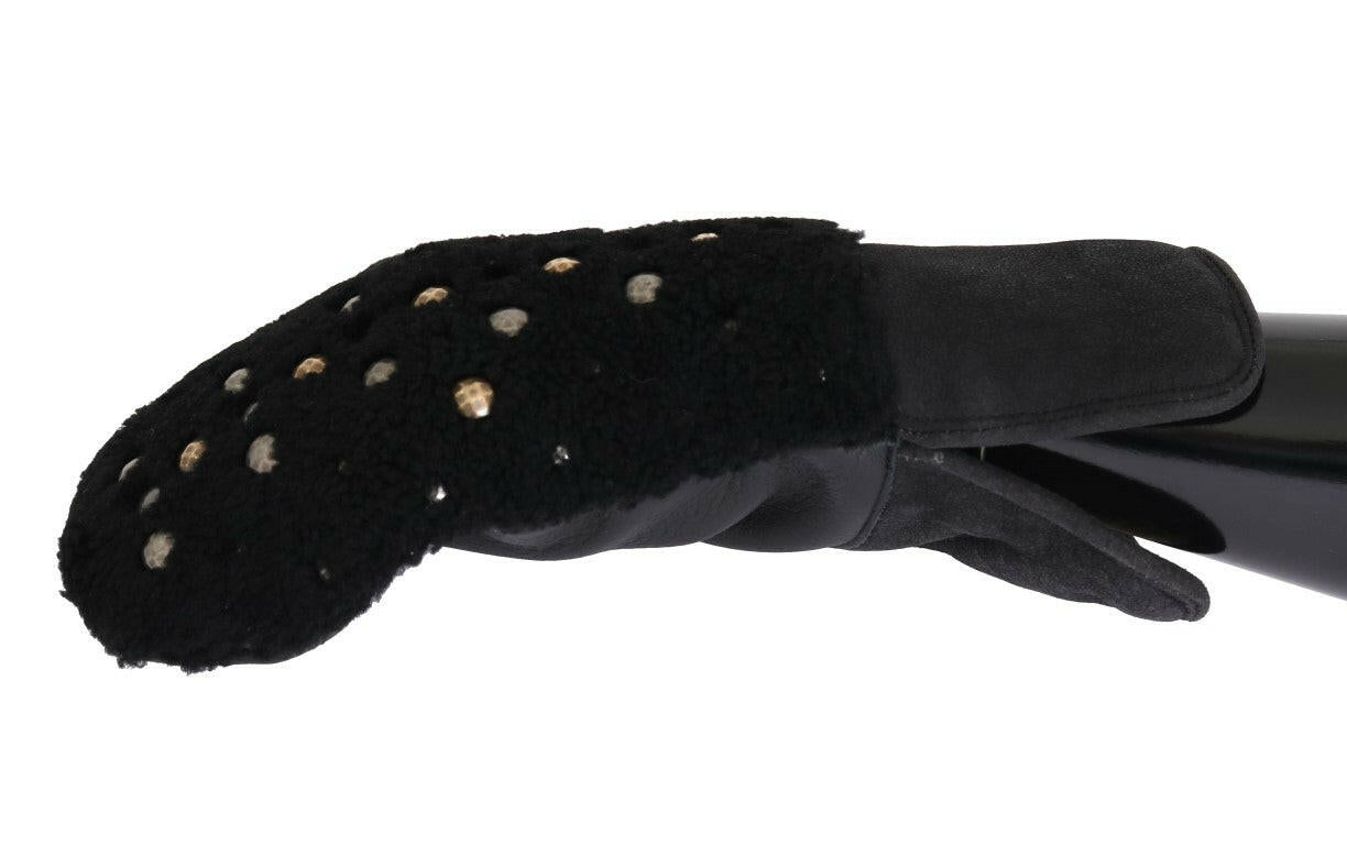 Dolce & Gabbana Black Leather Shearling Studded Gloves -   -  Dolce & Gabbana.