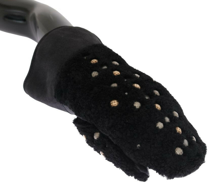 Dolce & Gabbana Black Leather Shearling Studded Gloves -   -  Dolce & Gabbana.