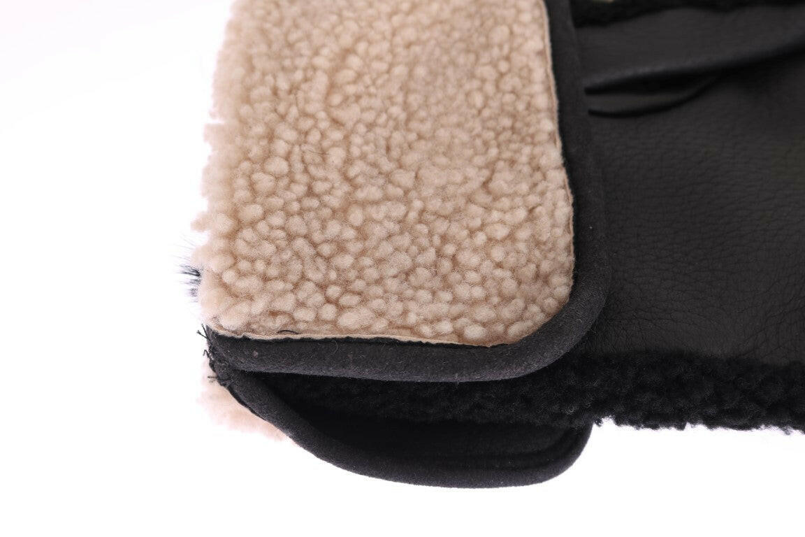 Dolce & Gabbana Black Leather Shearling Studded Gloves -   -  Dolce & Gabbana.