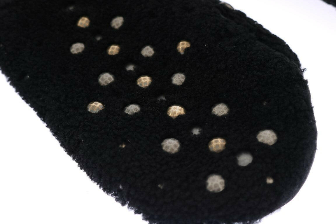 Dolce & Gabbana Black Leather Shearling Studded Gloves -   -  Dolce & Gabbana.