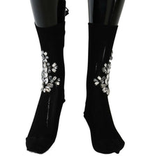 Dolce & Gabbana Black Knitted Floral Clear Crystal Socks -   -  Dolce & Gabbana.