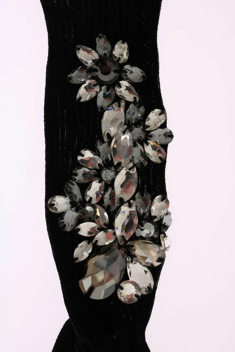 Dolce & Gabbana Black Knitted Floral Clear Crystal Socks -   -  Dolce & Gabbana.