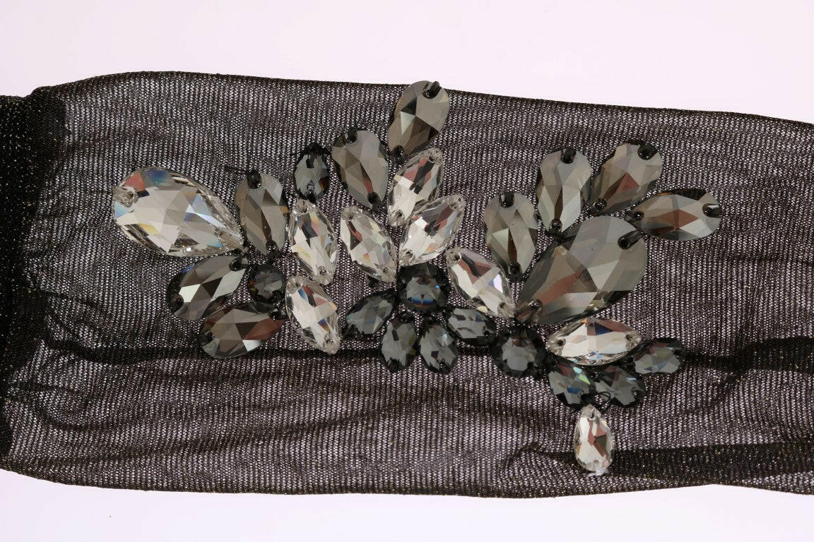 Dolce & Gabbana Black Stretch Floral Clear Crystal Socks -   -  Dolce & Gabbana.