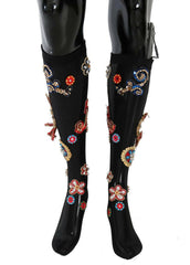 Dolce & Gabbana Black Stretch Carretto Crystal Socks -   -  Dolce & Gabbana.