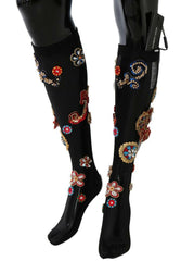 Dolce & Gabbana Black Stretch Carretto Crystal Socks -   -  Dolce & Gabbana.