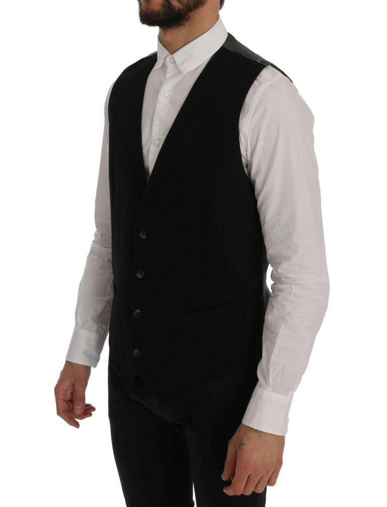 Dolce & Gabbana Black STAFF Cotton Rayon Vest -  Vests for Men Suits -  Dolce & Gabbana.