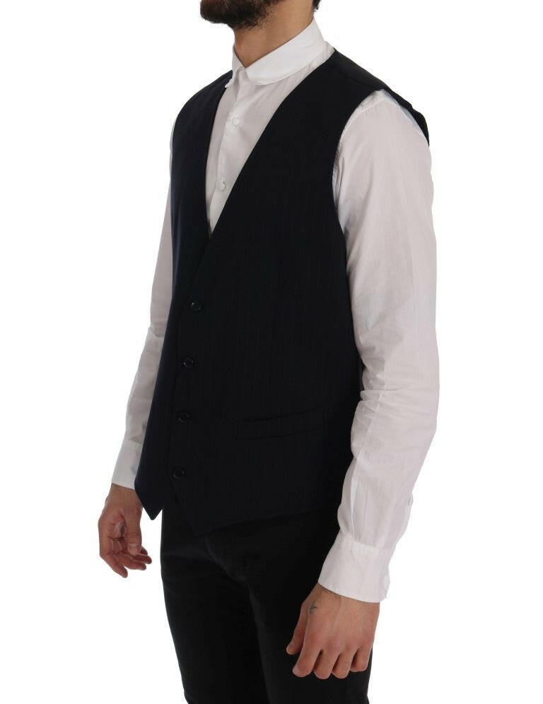 Dolce & Gabbana Blue STAFF Wool Stretch Vest -  Vests for Men Suits -  Dolce & Gabbana.