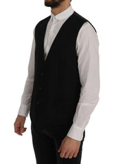 Dolce & Gabbana Black STAFF Wool Stretch Vest -  Vests for Men Suits -  Dolce & Gabbana.