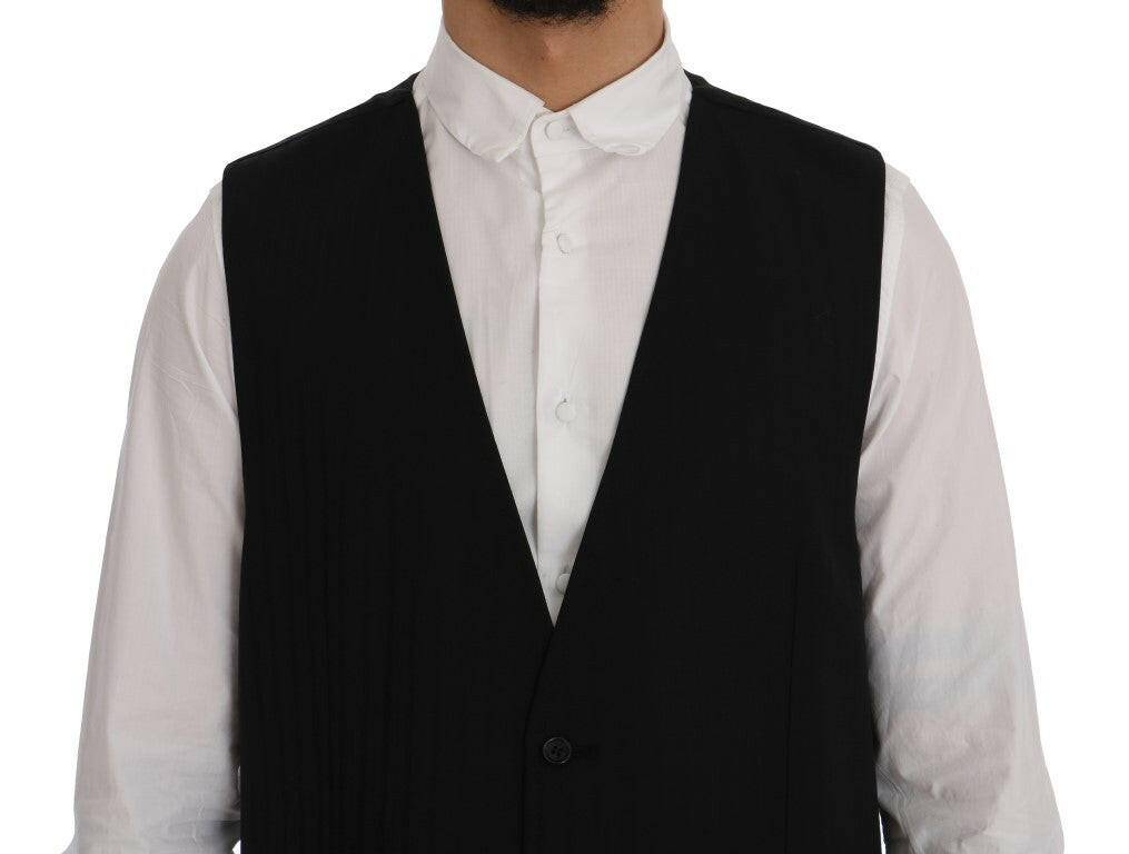 Dolce & Gabbana Black STAFF Wool Stretch Vest -  Vests for Men Suits -  Dolce & Gabbana.