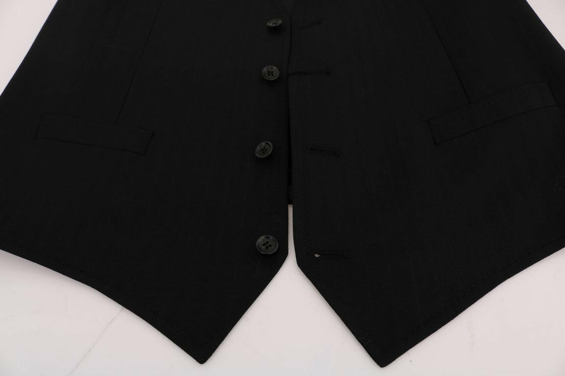 Dolce & Gabbana Black STAFF Wool Stretch Vest -  Vests for Men Suits -  Dolce & Gabbana.