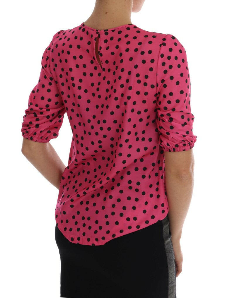 Dolce & Gabbana Pink Polka Dotted Silk Blouse -   -  Dolce & Gabbana.