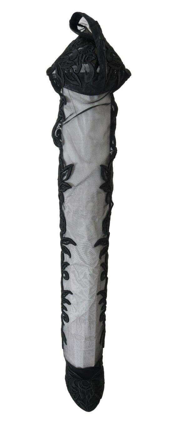Dolce & Gabbana Black Floral Embroidered Socks Boots -   -  Dolce & Gabbana.