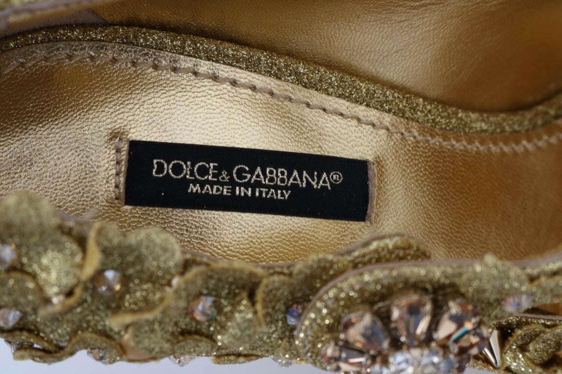 Dolce & Gabbana Gold Floral Crystal Mary Janes Pumps -   -  Dolce & Gabbana.