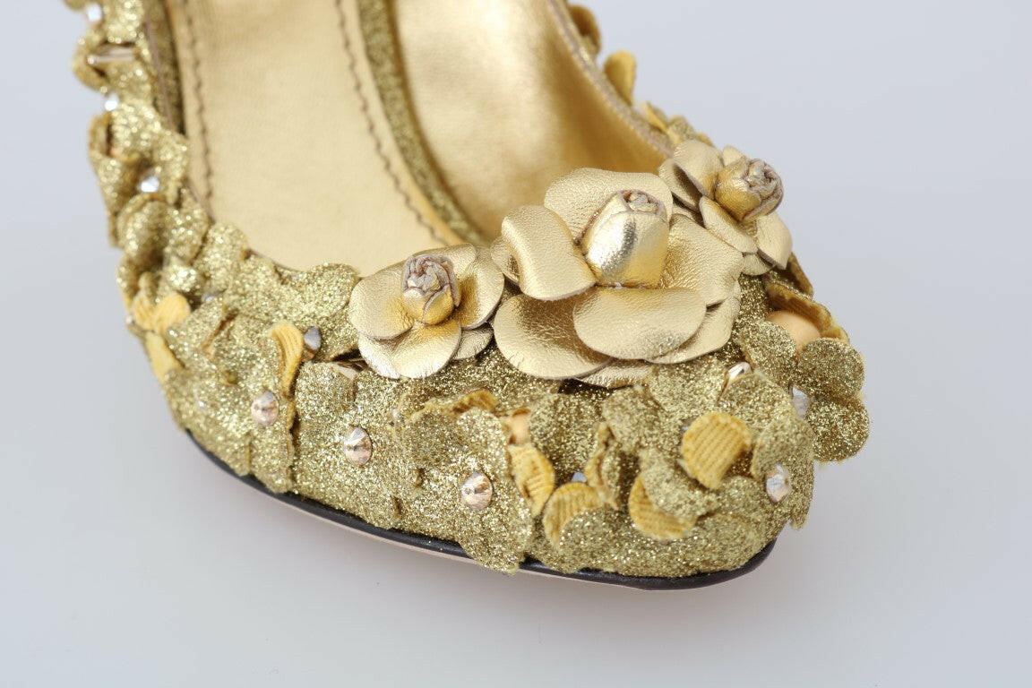 Dolce & Gabbana Gold Floral Crystal Mary Janes Pumps -   -  Dolce & Gabbana.