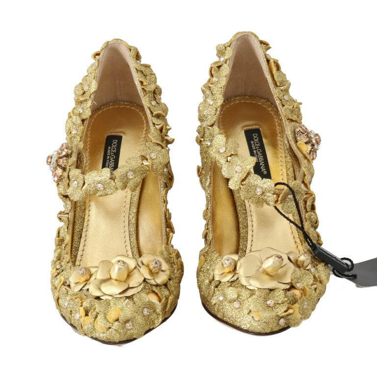 Dolce & Gabbana Gold Floral Crystal Mary Janes Pumps -   -  Dolce & Gabbana.