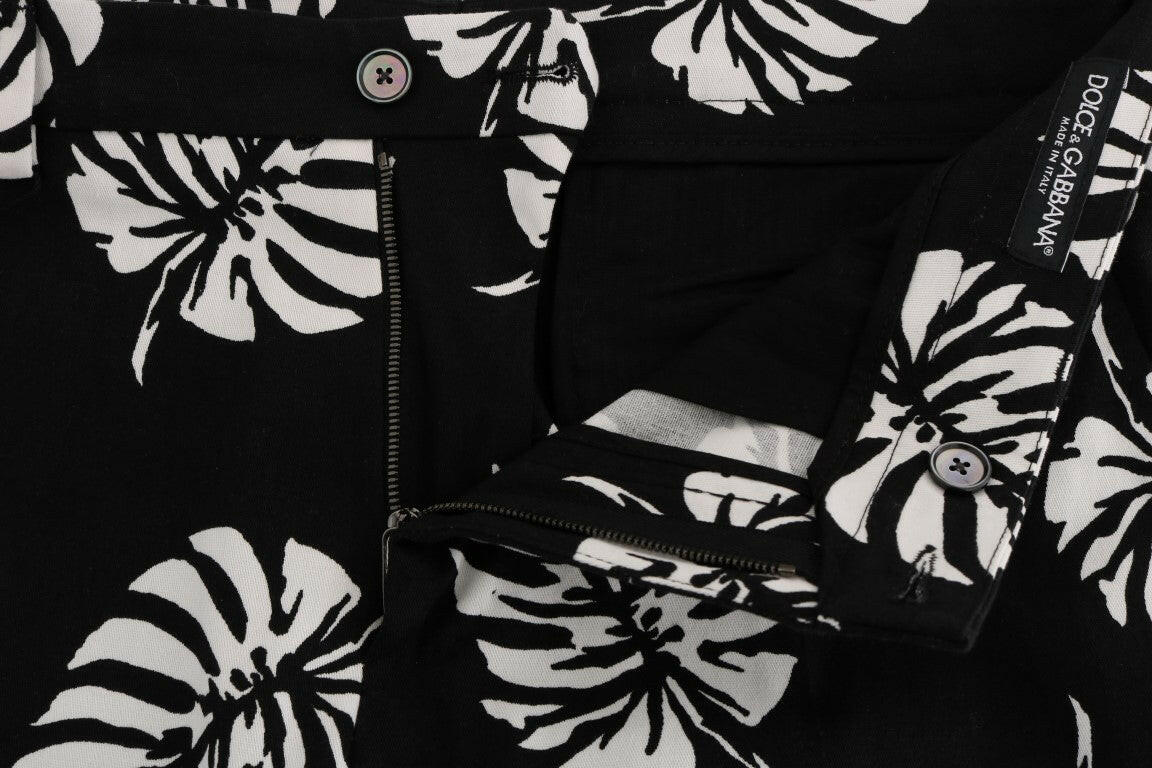 Dolce & Gabbana White Black Leaf Cotton Stretch Slim Pants -   -  Dolce & Gabbana.