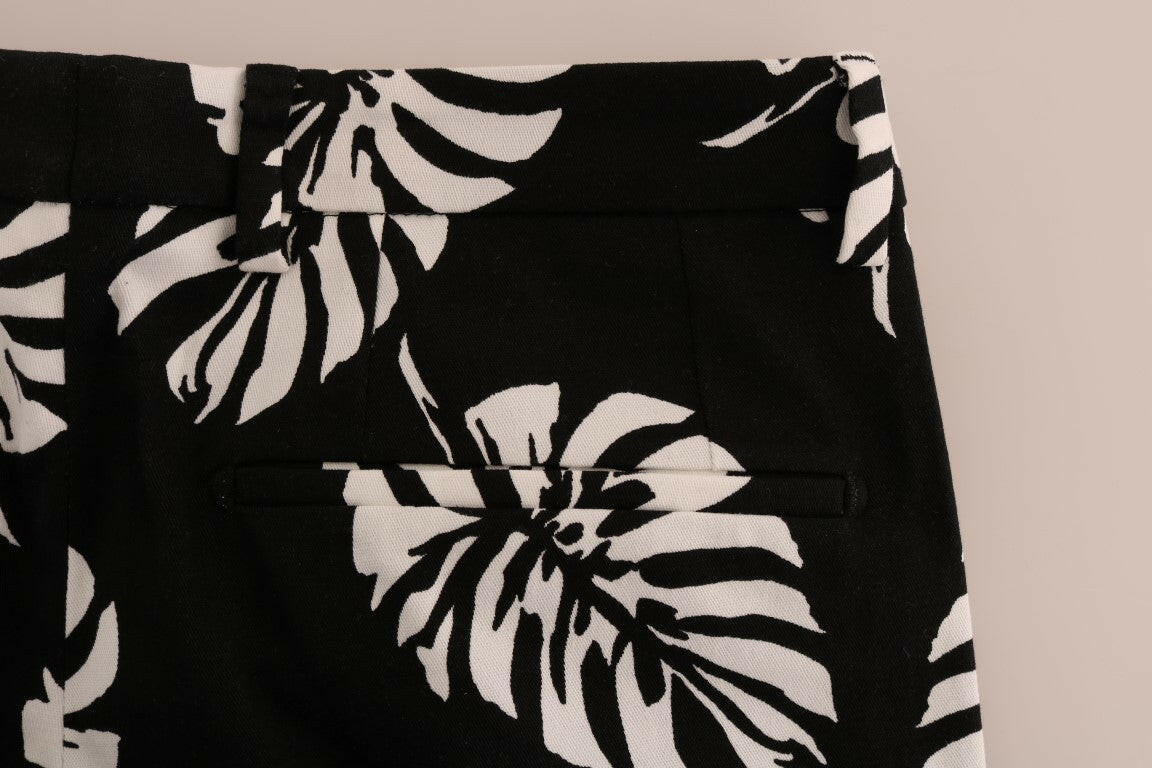 Dolce & Gabbana White Black Leaf Cotton Stretch Slim Pants -   -  Dolce & Gabbana.