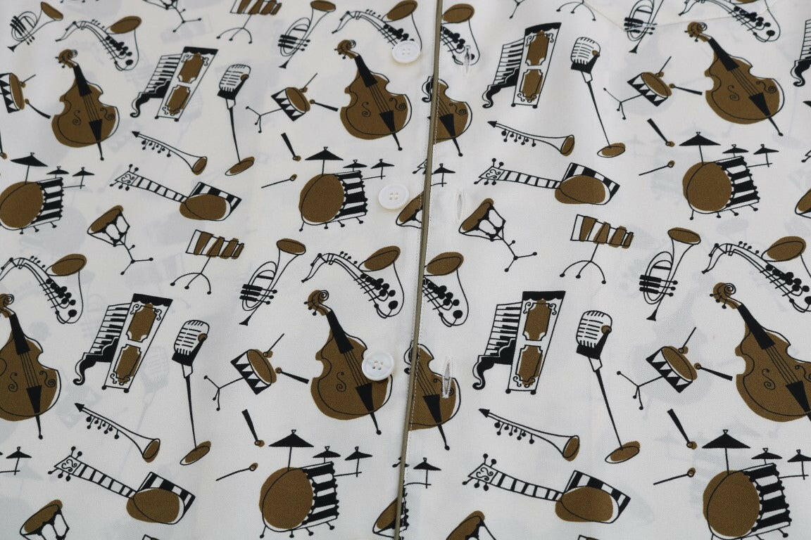 Dolce & Gabbana White Silk JAZZ Motive Print Shirt -   -  Dolce & Gabbana.