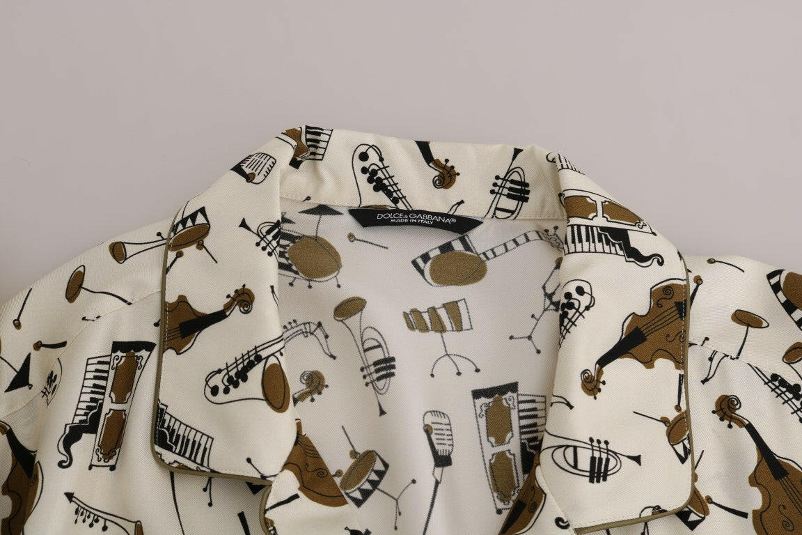 Dolce & Gabbana White Silk JAZZ Motive Print Shirt -   -  Dolce & Gabbana.