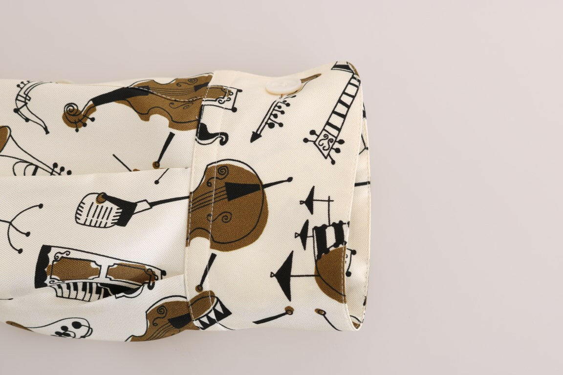 Dolce & Gabbana White Silk JAZZ Motive Print Shirt -   -  Dolce & Gabbana.